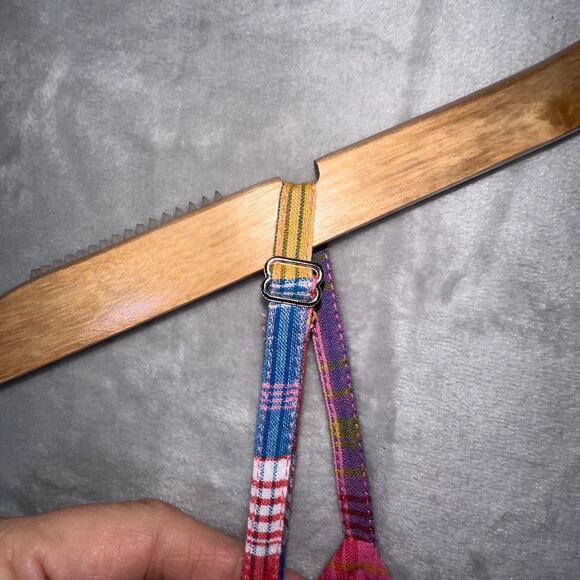 Evereve Dress L Sofia Boho Multicolor Plaid Tiered Button Midi Spaghetti Straps - Picture 6 of 10